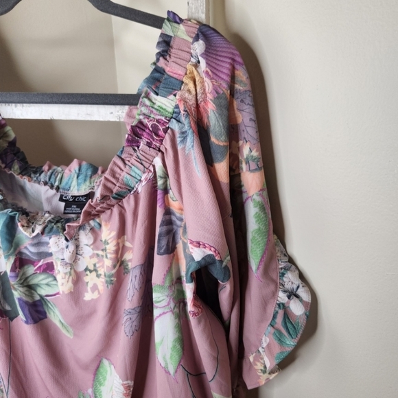City Chic womens size 24 XXL floral ruffle sleeve off shoulder plus size - Picture 5 of 7